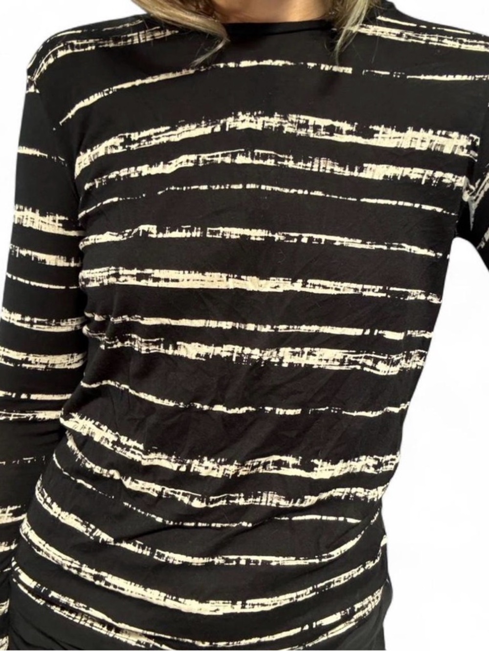 vintage vince micro modal and Pima cotton long sleeve black top & cream stripes